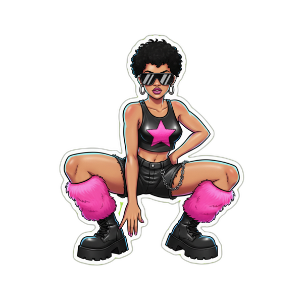 Cartoon dancer with pink fur leg warmers